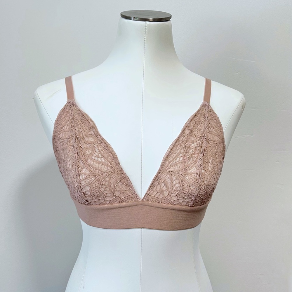 Lively Long-Lined Lace Bralette Bra Size Women’s Medium Mauve Nude Lingerie M